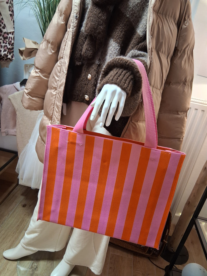 Shopper Tasche CLAIRE - orange-rosa gestreift