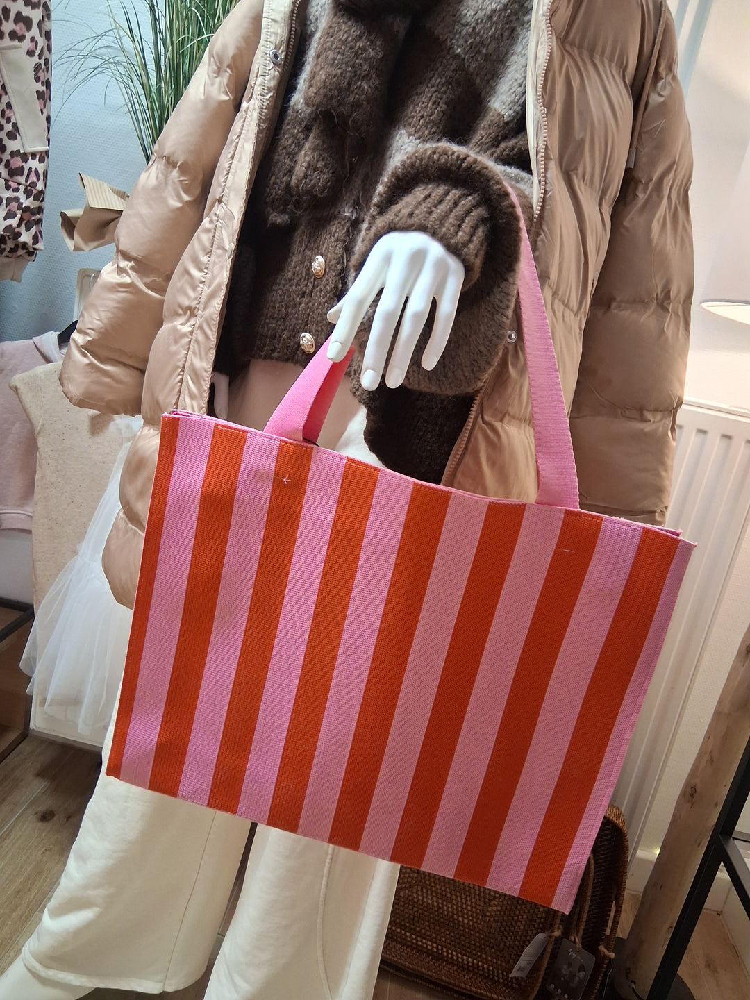 Shopper Tasche CLAIRE - rot-rosa gestreift