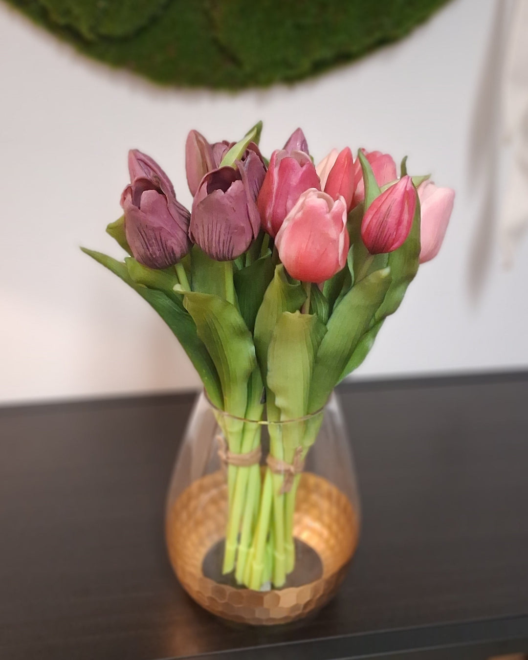 Tulpenbündel SALLY - Frühlingsdeko - Strauss 4 Tulpen u. 3 Tulpenknospen - Kunststoff Blumen