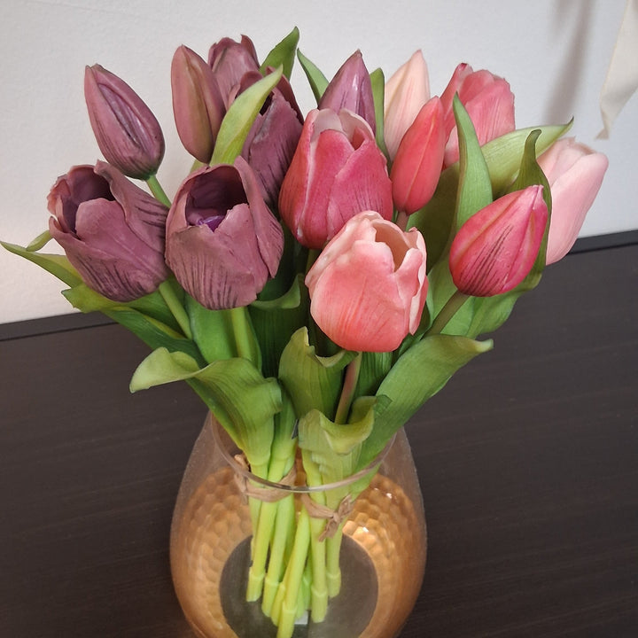 Tulpenbündel SALLY - Frühlingsdeko - Strauss 4 Tulpen u. 3 Tulpenknospen - Kunststoff Blumen