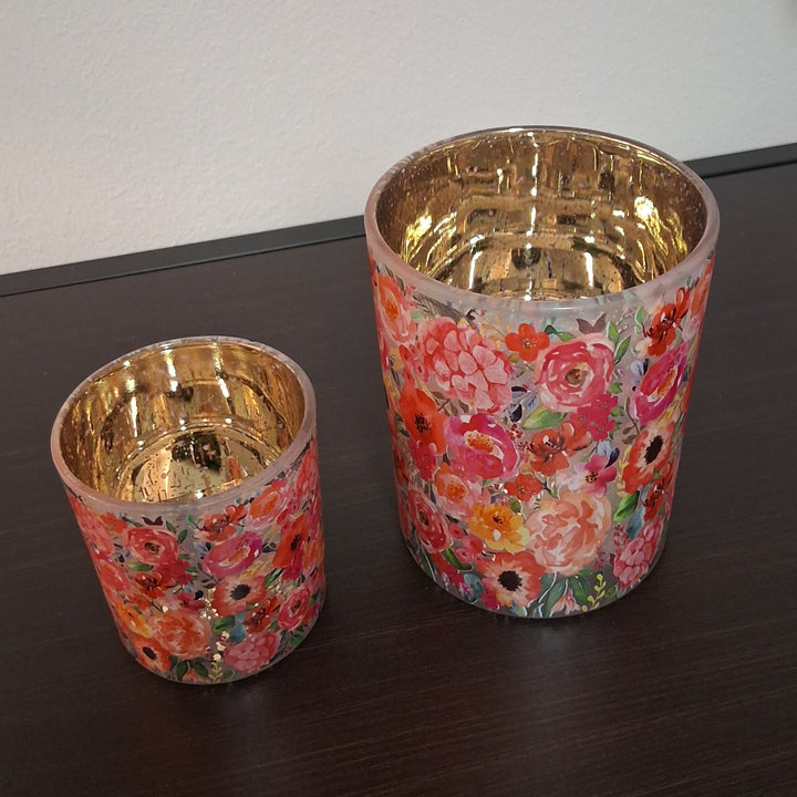 Teelichthalter - Windlicht - Kerzenhalter - Frühlingsdeko - Blumenmuster Mohnwiese - 2 Größen