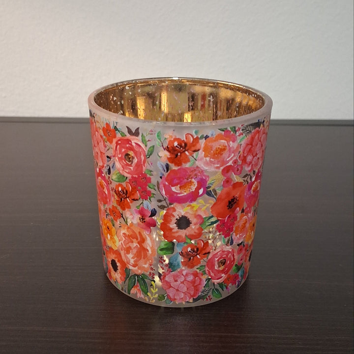 Teelichthalter - Windlicht - Kerzenhalter - Frühlingsdeko - Blumenmuster Mohnwiese - 2 Größen