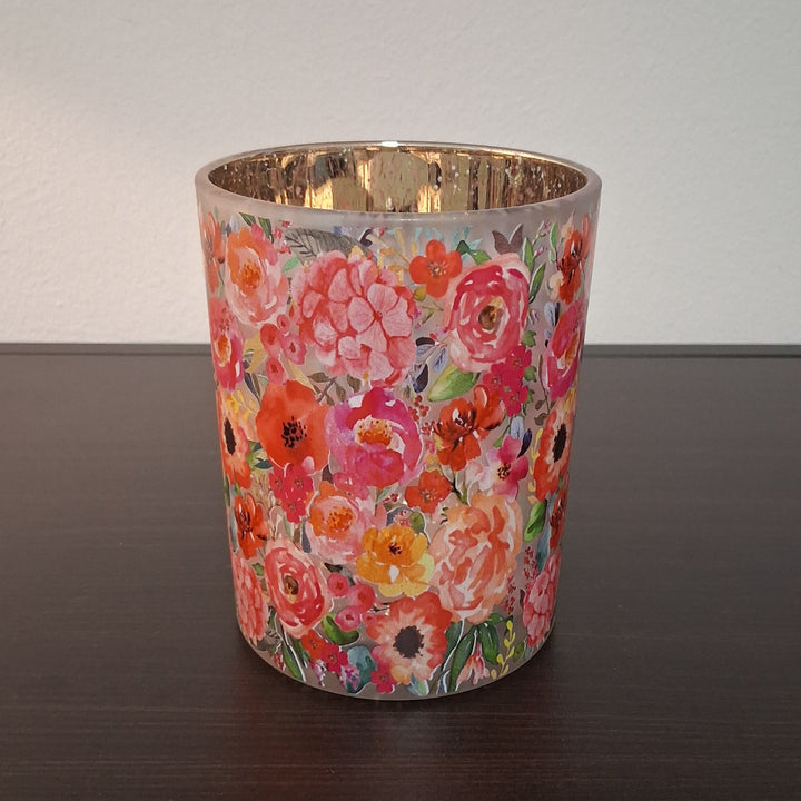 Teelichthalter - Windlicht - Kerzenhalter - Frühlingsdeko - Blumenmuster Mohnwiese - 2 Größen