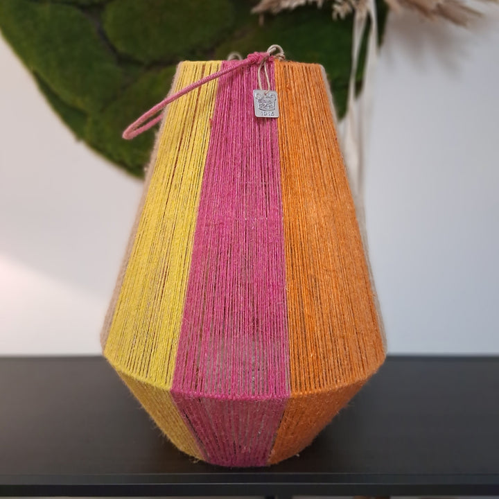 Laterne - Windlicht - handgefertigt aus Juteband im Streifenmuster - 50cm hoch