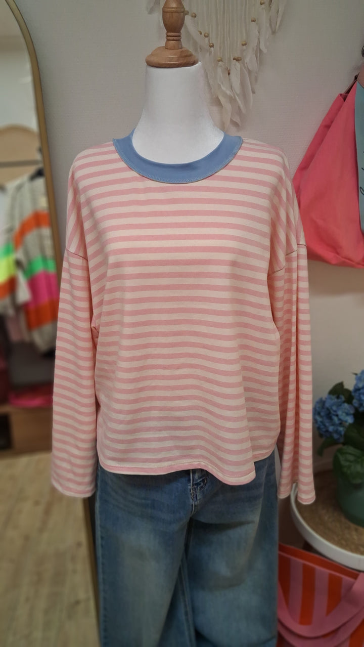 Sweatshirt - leichter Pulli - Shirt mit Streifen - 2 Varianten
