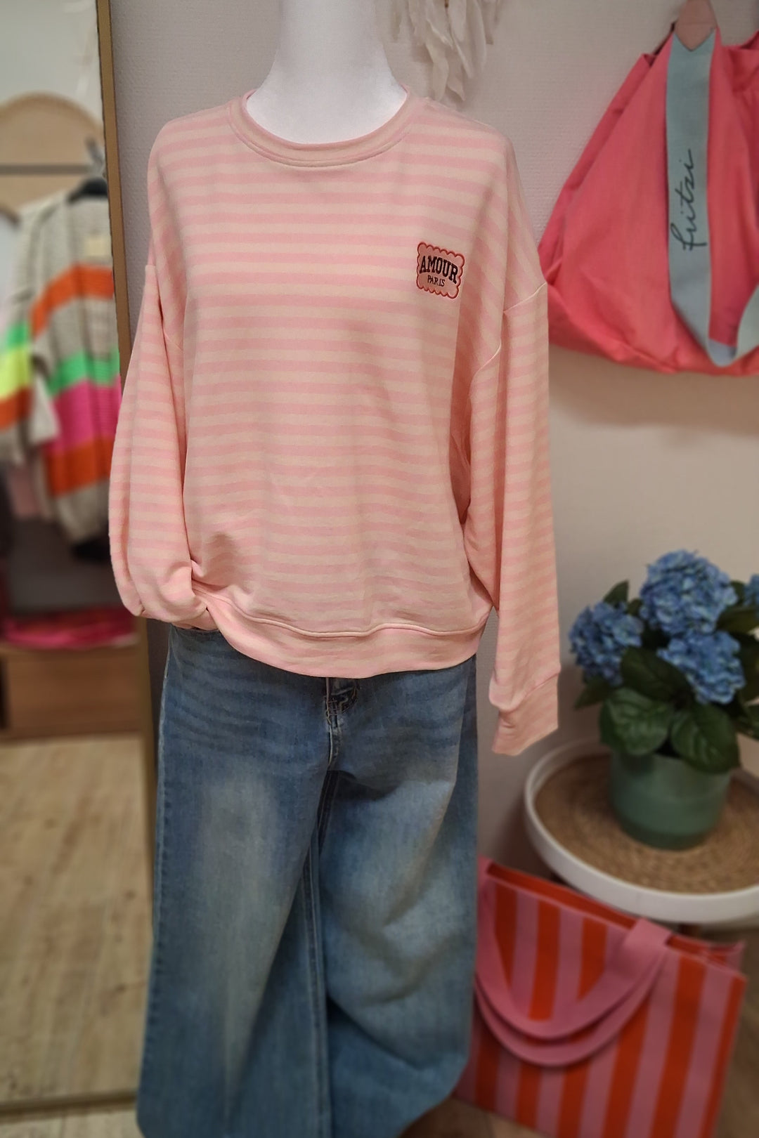 Sweatshirt AMOUR Paris - leichter Pulli - Shirt mit Streifen