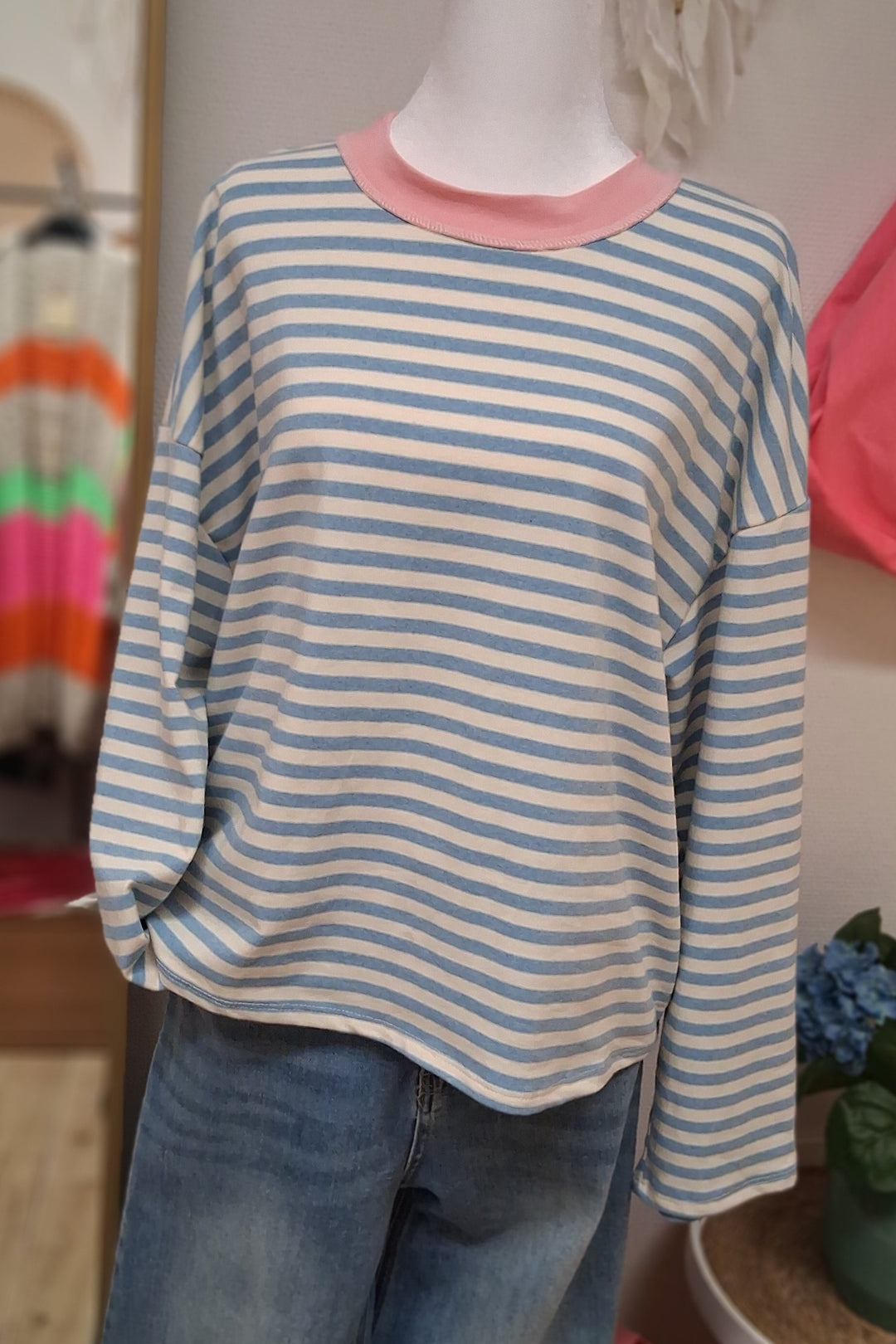 Sweatshirt - leichter Pulli - Shirt mit Streifen - 2 Varianten