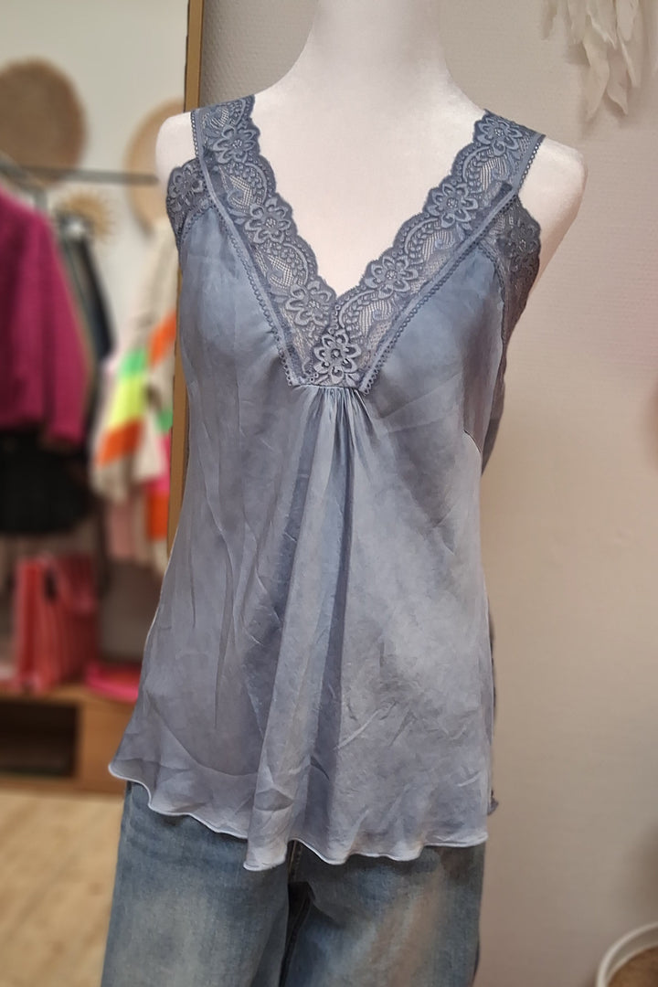 Cami Top - Top mit Spitzenträgern - Satin Look - 4 Farben