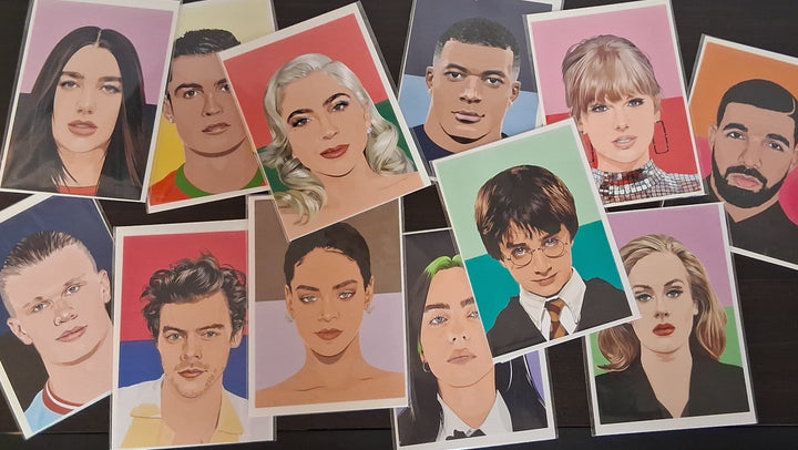 Postkarte mit Umschlag - Portrait Popkultur Künstler im Pop-Art Stil