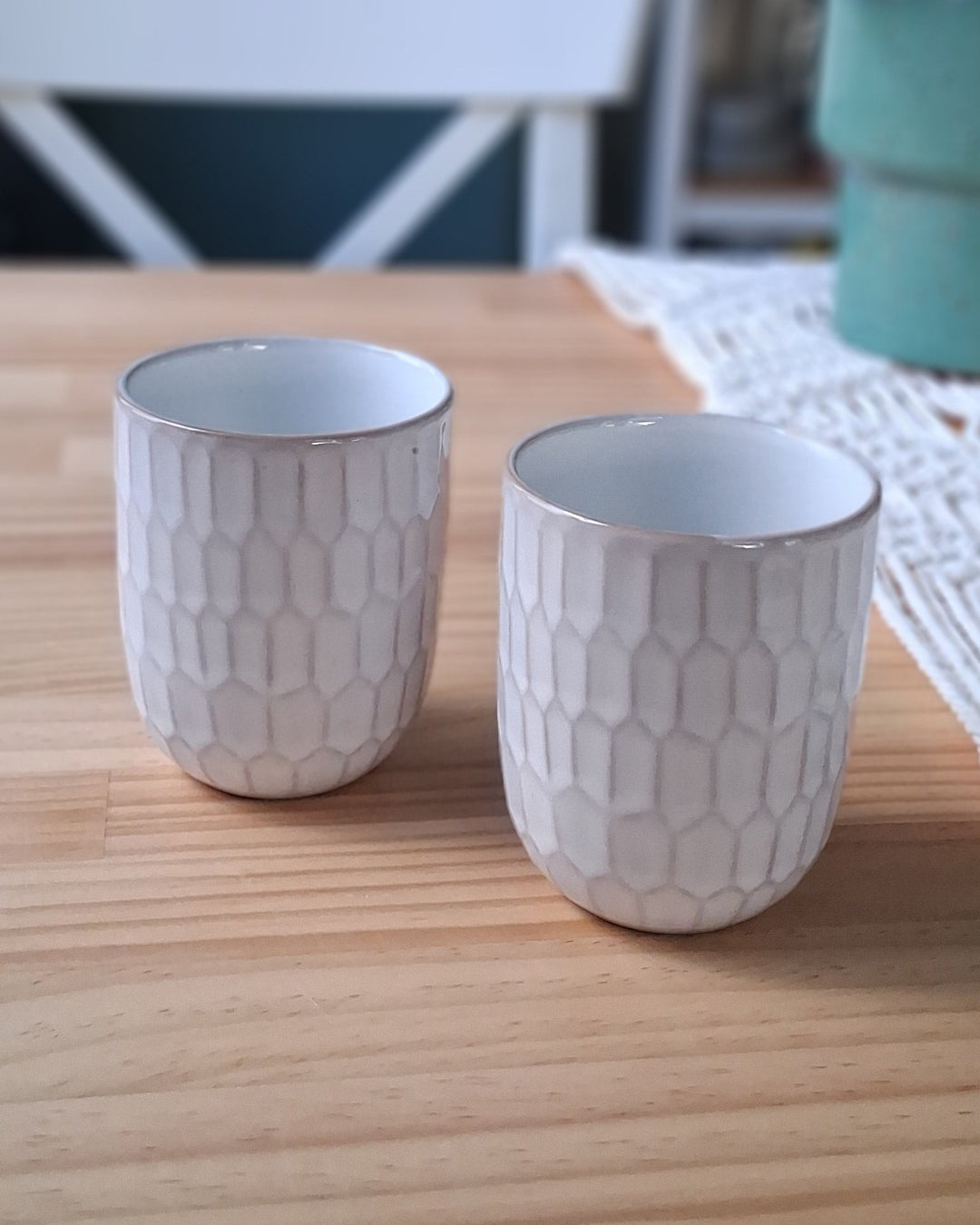 Kaffeebecher - Trinkbecher - BASIC NATURE Becher ohne Henkel - weiß-beige