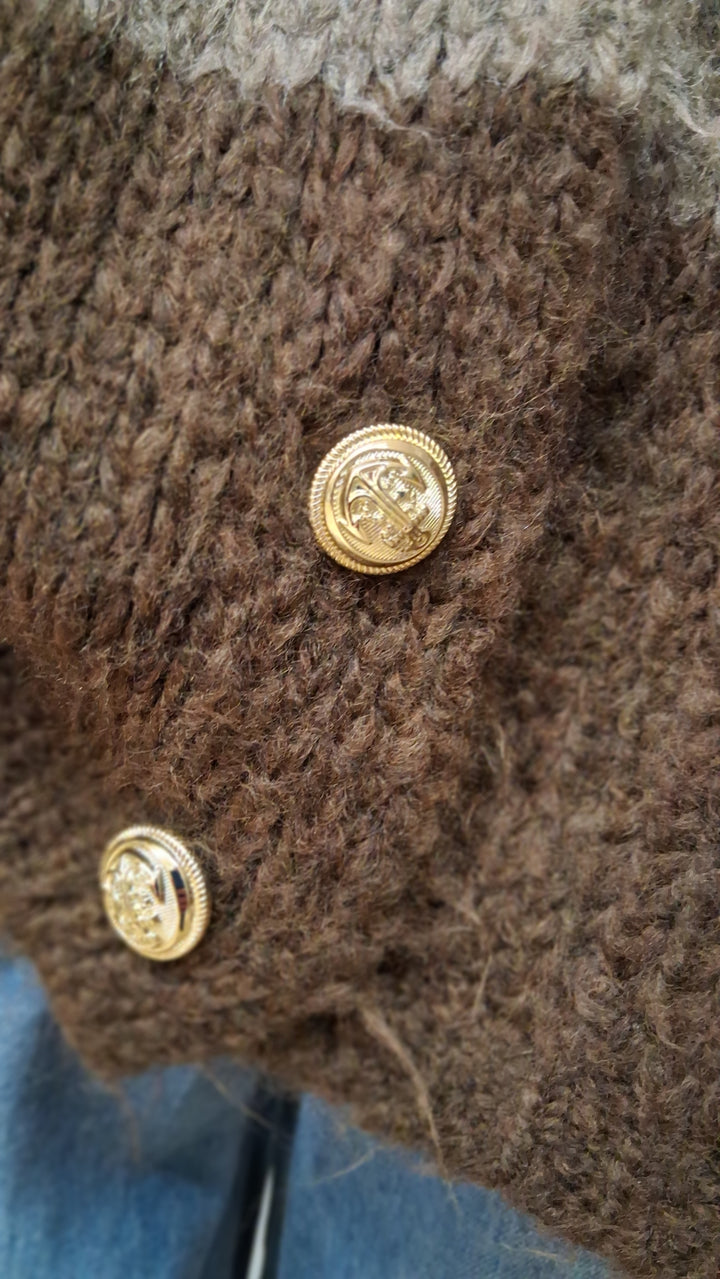 Cardigan - Strickjacke - Set mit Schal - braun gestreift