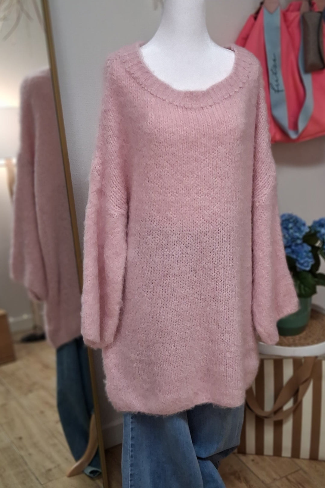 Longpullover - Boucle Pullover - Pulloverkleid - Strickkleid - div. Farben