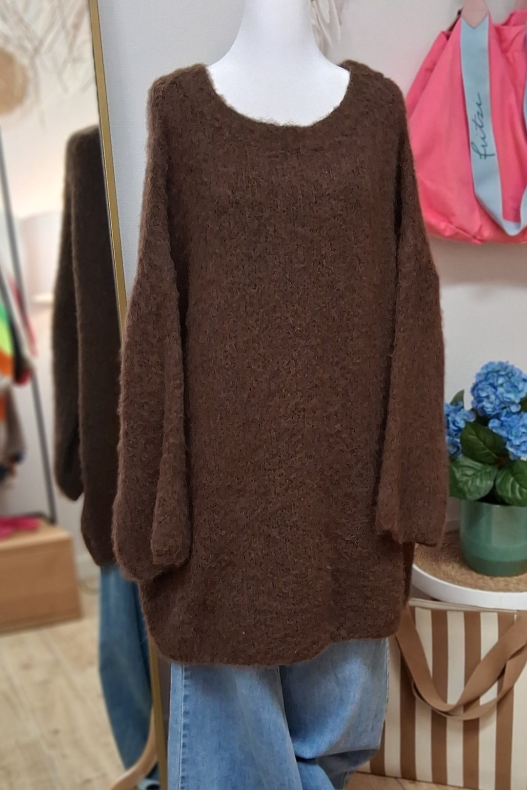 Longpullover - Boucle Pullover - Pulloverkleid - Strickkleid - div. Farben