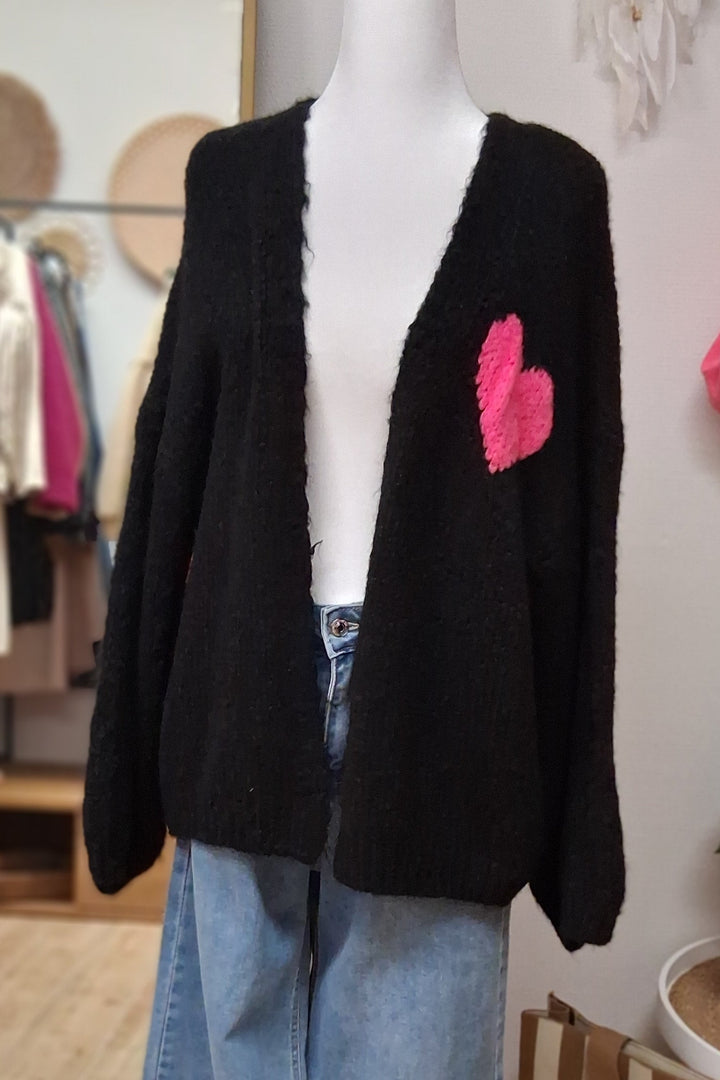 Cardigan SMILE MORE - Strickjacke - schwarz neonpink