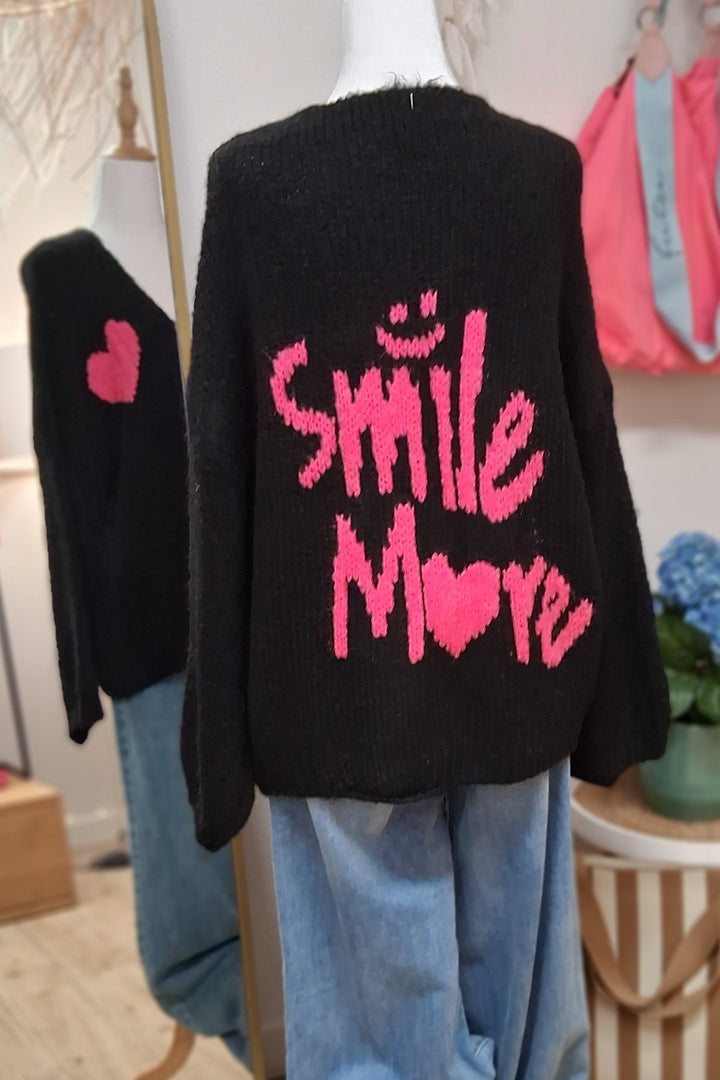 Cardigan SMILE MORE - Strickjacke - schwarz neonpink