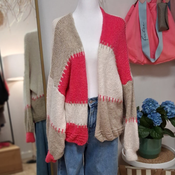 Cardigan - Strickjacke - weiß beige pink