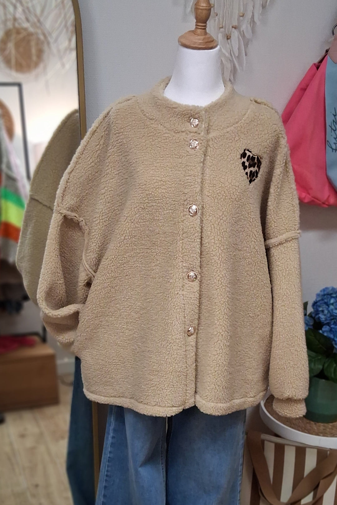 Jacke TEDDY - Oversize Cardigan - Leo Herz Patch - div. Farben
