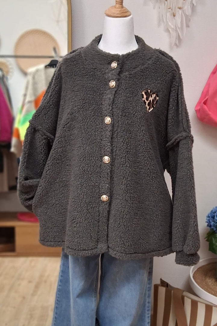 Jacke TEDDY - Oversize Cardigan - Leo Herz Patch - div. Farben