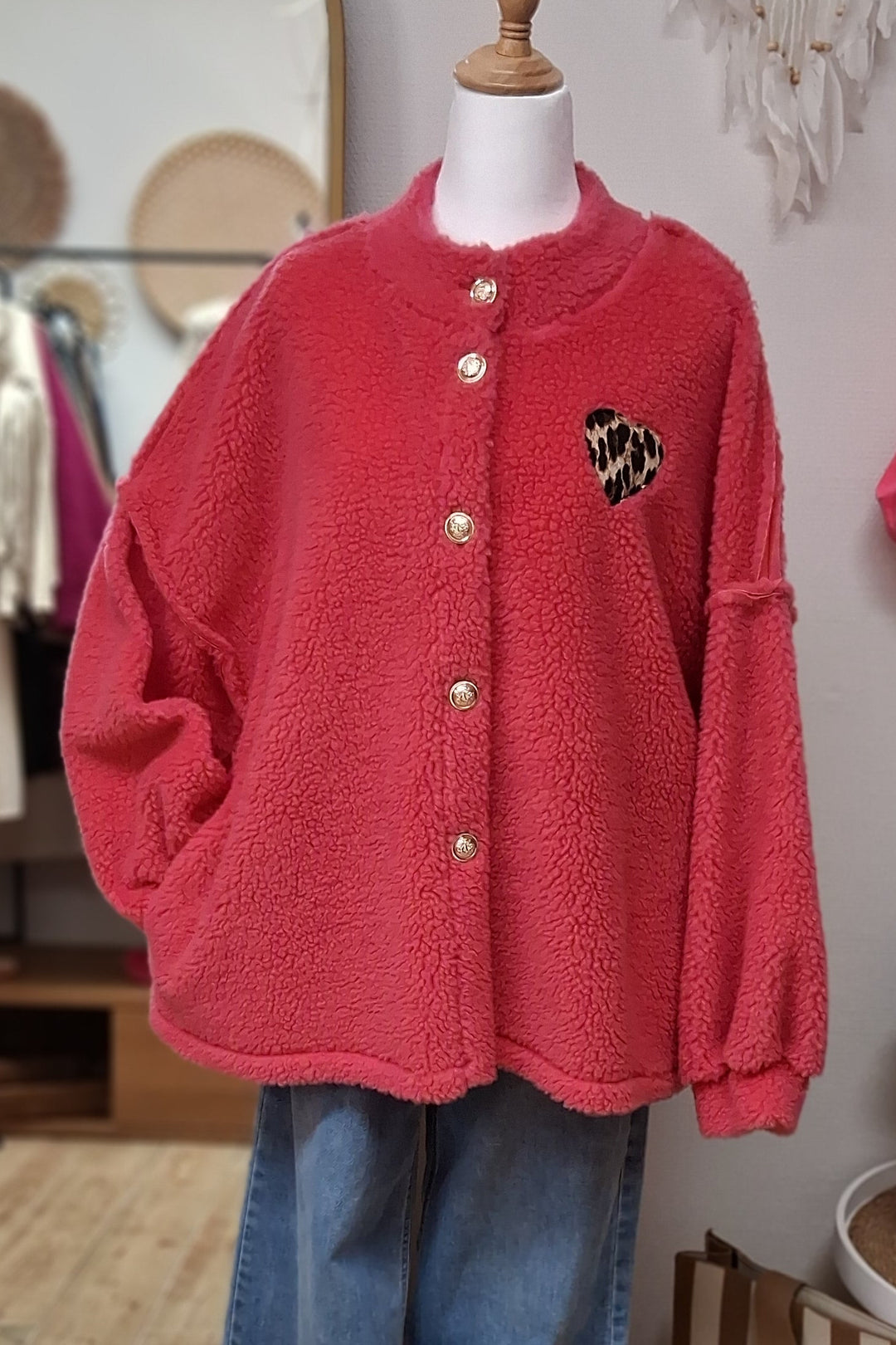 Jacke TEDDY - Oversize Cardigan - Leo Herz Patch - div. Farben