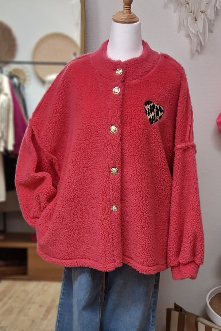 Jacke TEDDY - Oversize Cardigan - Leo Herz Patch - div. Farben