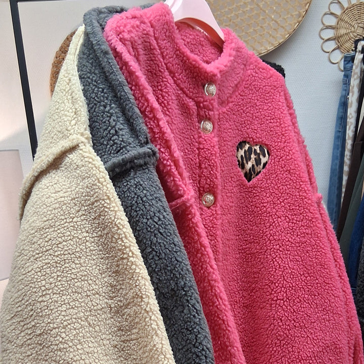 Jacke TEDDY - Oversize Cardigan - Leo Herz Patch - div. Farben