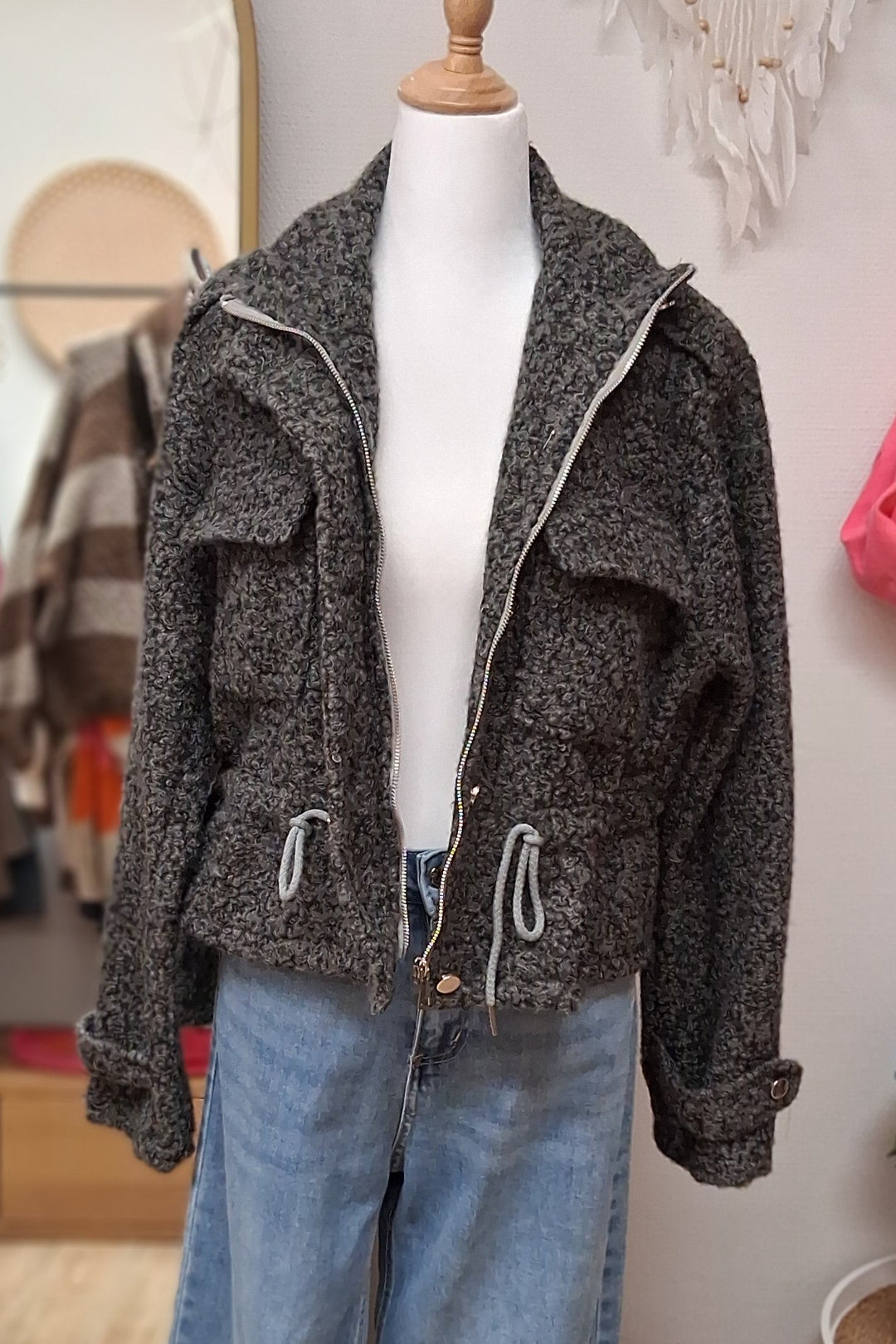 Jacke TEDDY - Military-Style - grau meliert