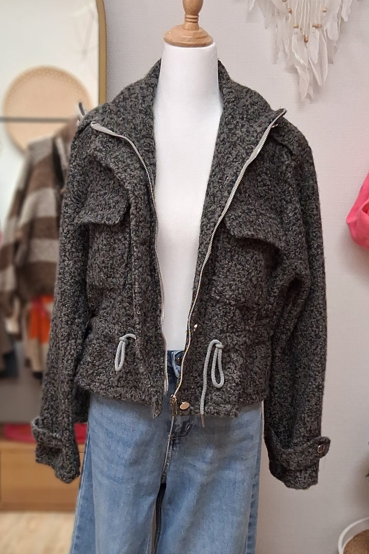 Jacke TEDDY - Military-Style - grau meliert