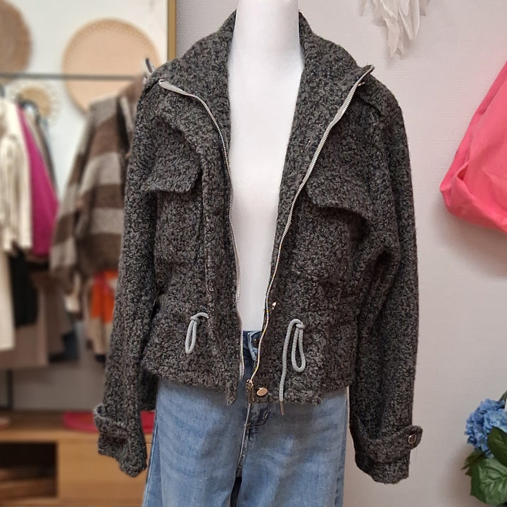 Jacke TEDDY - Military-Style - grau meliert