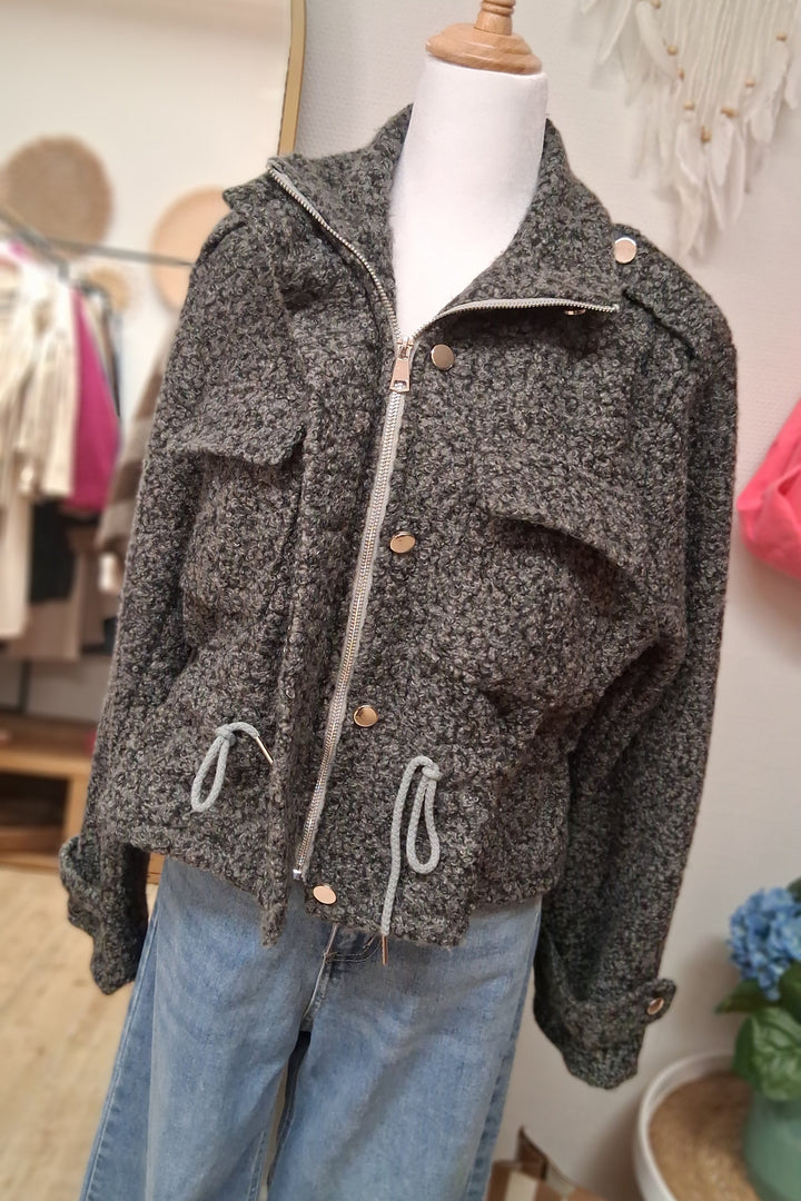 Jacke TEDDY - Military-Style - grau meliert