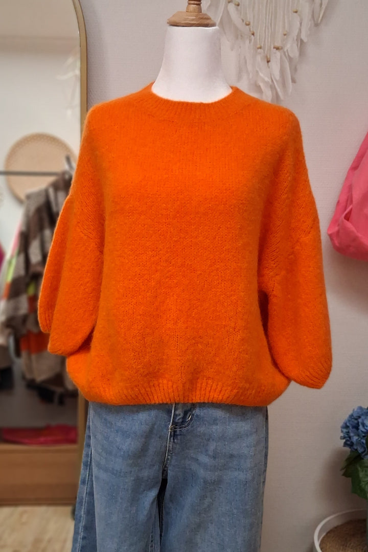 Pullover - flauschiger Pulli mit 3/4-Ärmel in neonorange