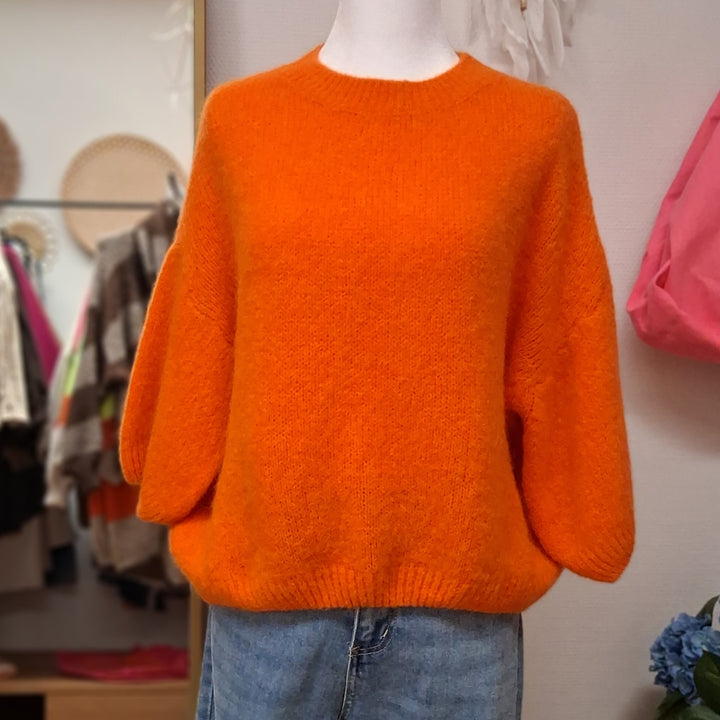 Pullover - flauschiger Pulli mit 3/4-Ärmel in neonorange