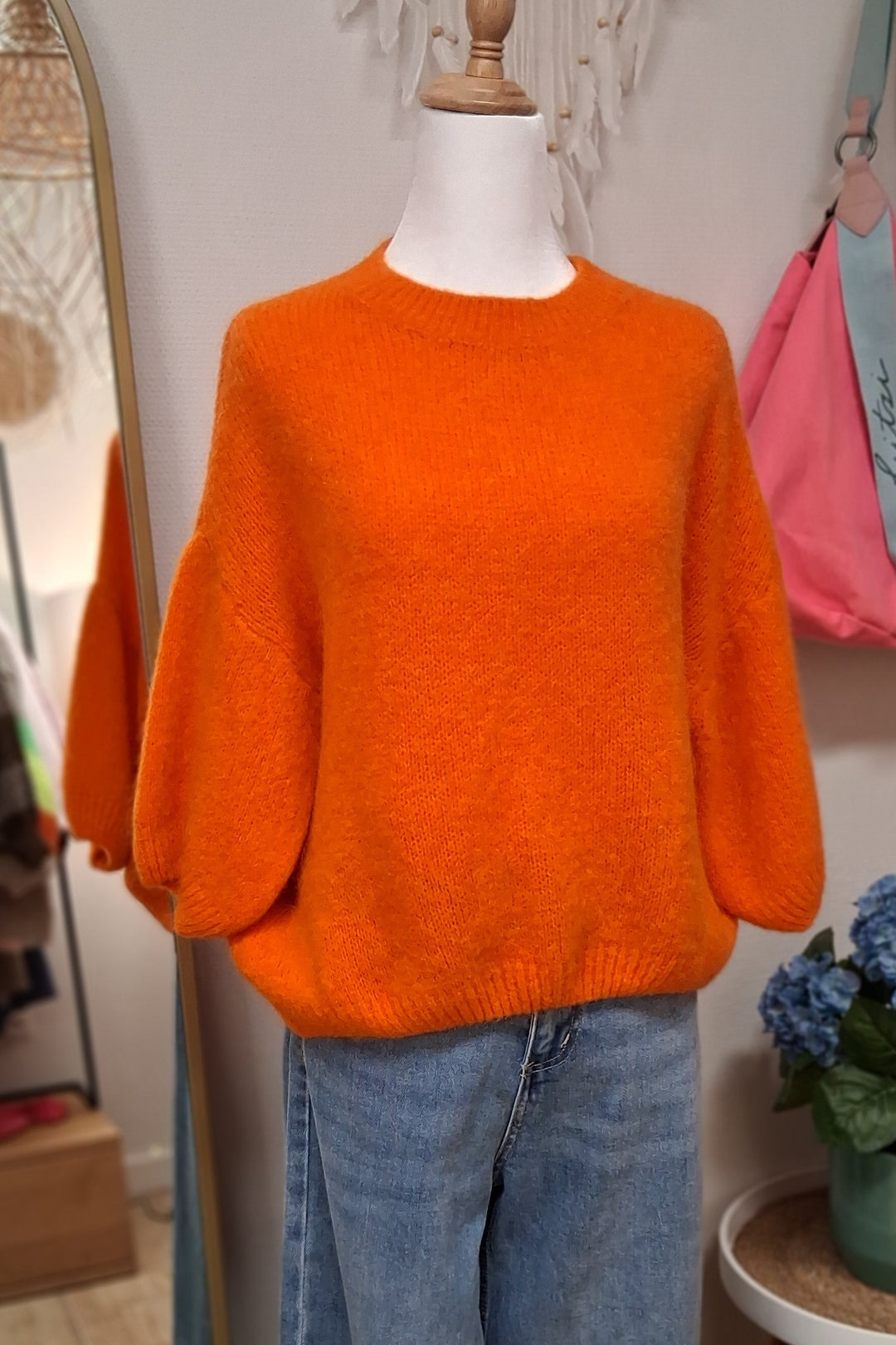 Pullover - flauschiger Pulli mit 3/4-Ärmel in neonorange