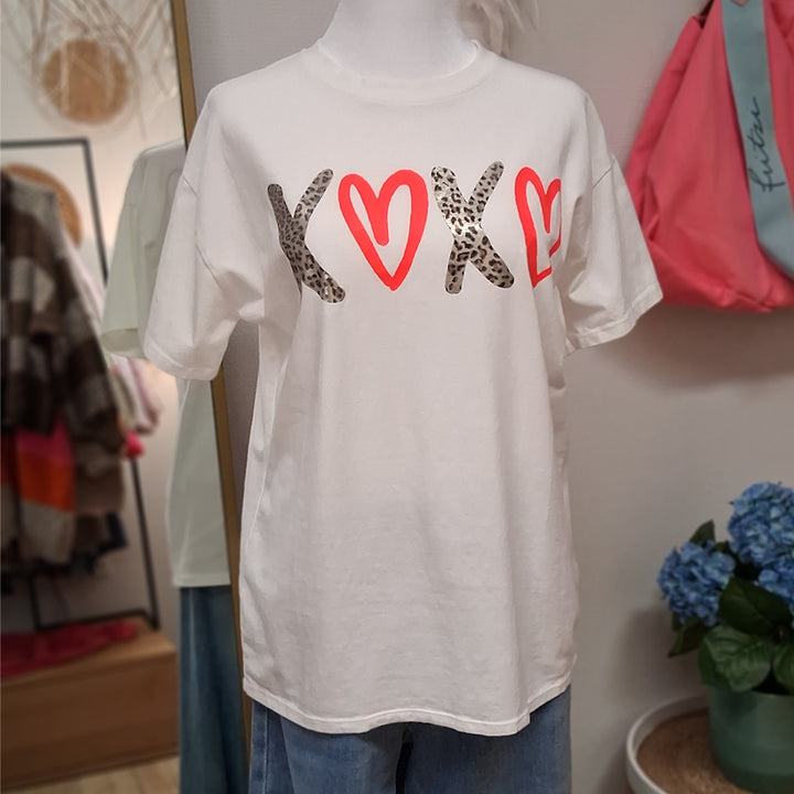T-Shirt XOXO - weißes Shirt mit Neon & Leoprint