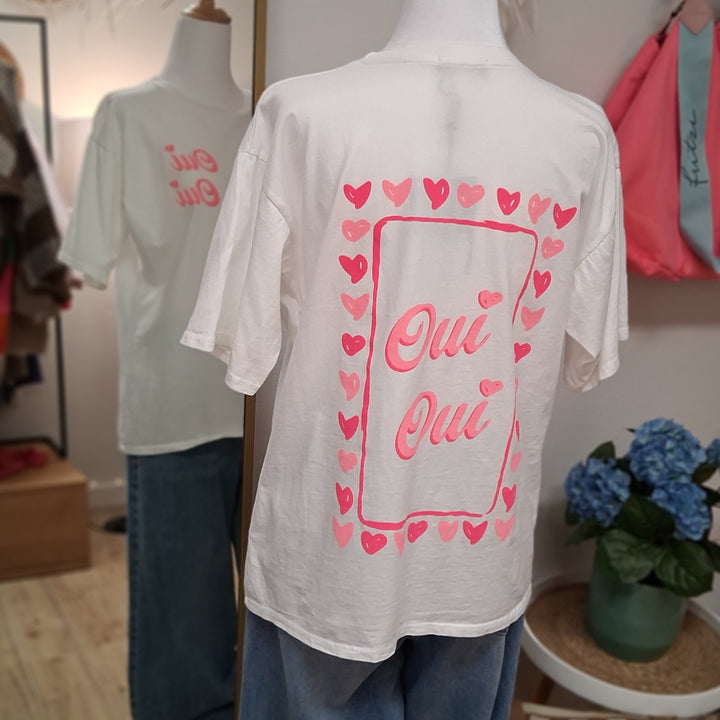 T-Shirt OUI OUI - Shirt weiß & Neonpink - Rückenprint