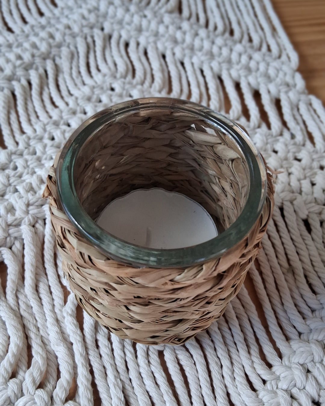 Windlicht - Kerzenglas mit Bast - Kerzenhalter od. Pflanzgefäß