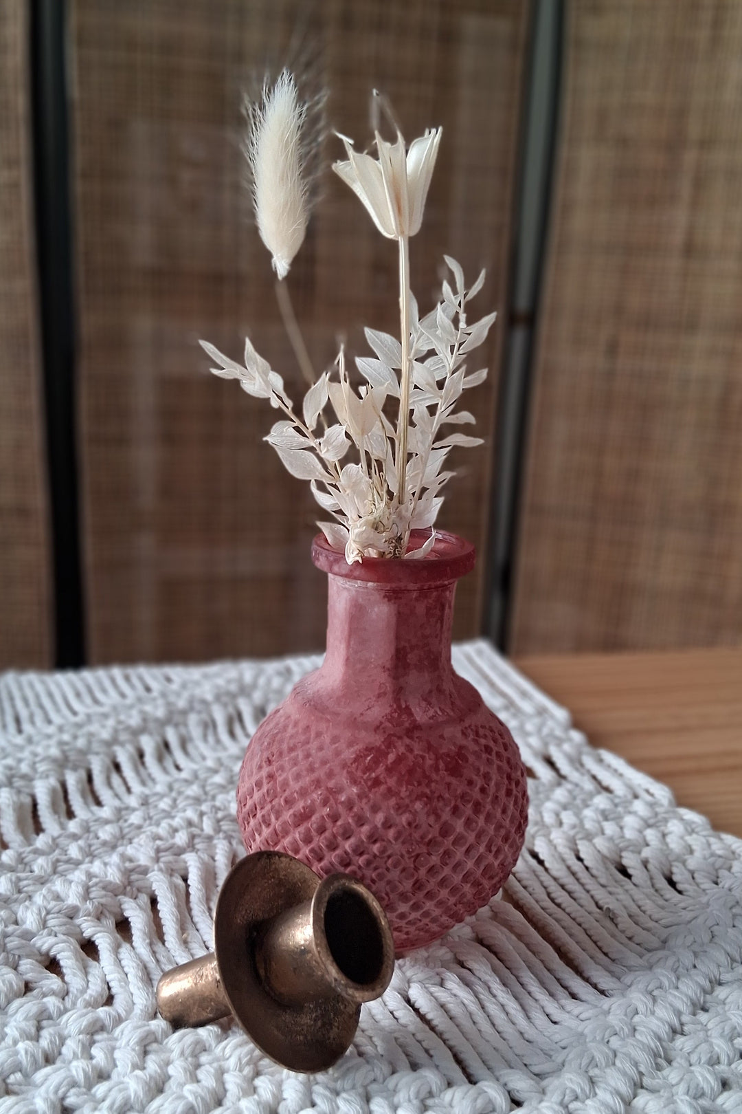 Kugelvase mit Kerzenhalter - Shabbychic - Reliefmuster - altrosa matt