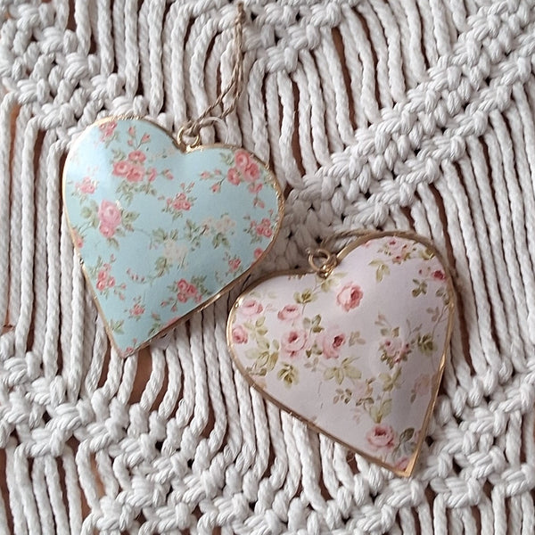 Metall Herzanhänger - Vintage Rosenmotiv - Shabbychic - 2 Varianten