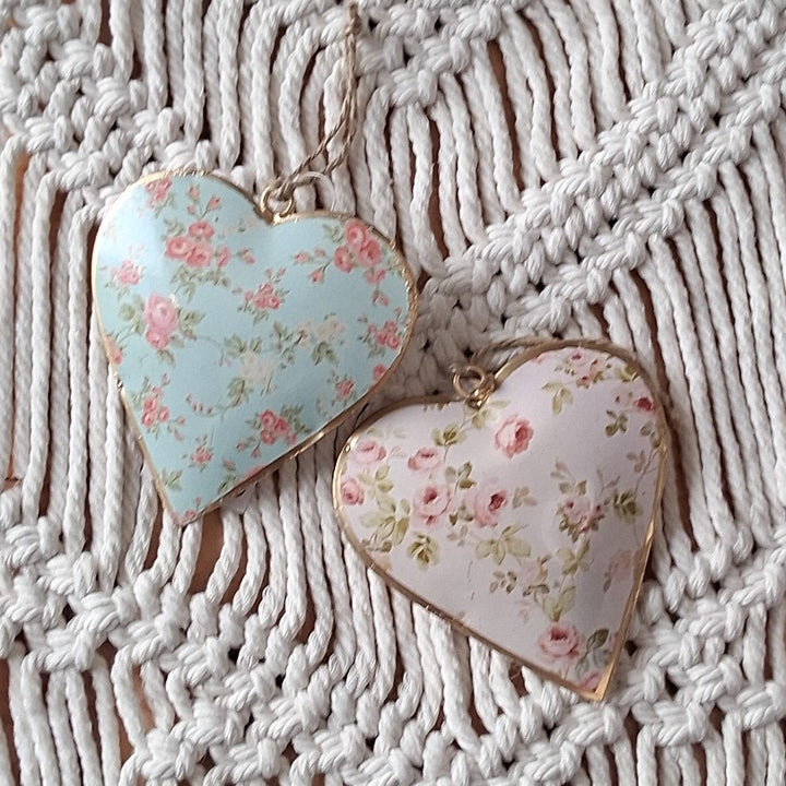 Metall Herzanhänger - Vintage Rosenmotiv - Shabbychic - 2 Varianten