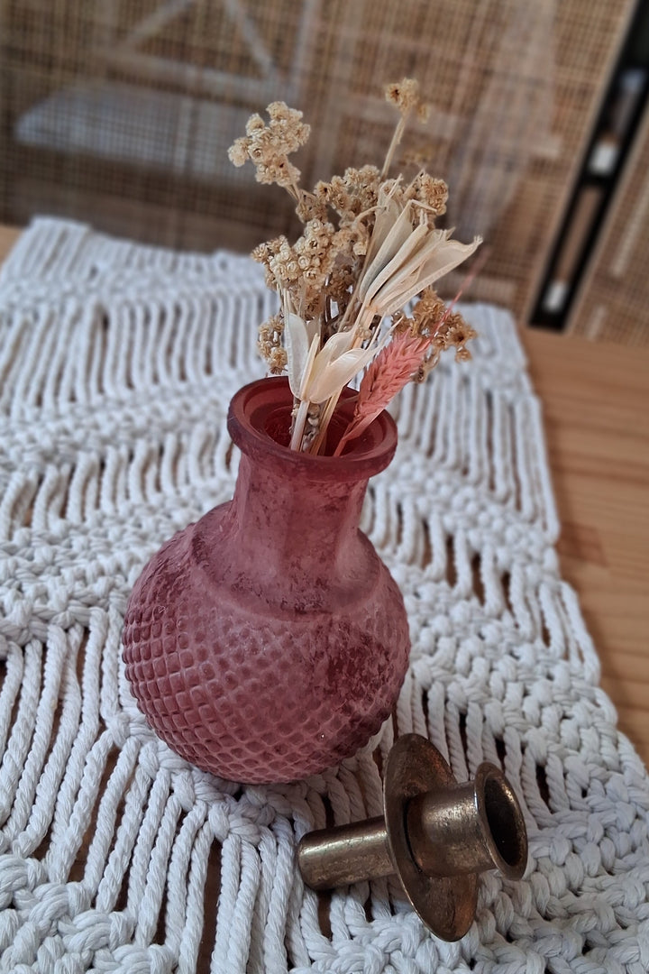 Kugelvase mit Kerzenhalter - Shabbychic - Reliefmuster - altrosa matt