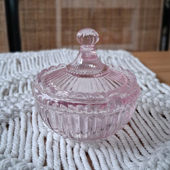Glasschälchen mit Deckel - mini Bonboniere rosa