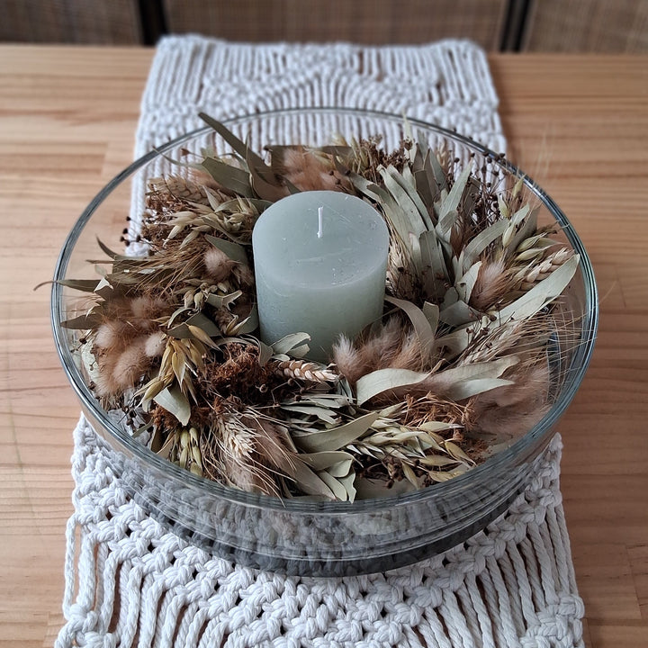Geschenkset - Trockenblumen Kranz in Glasschale D29