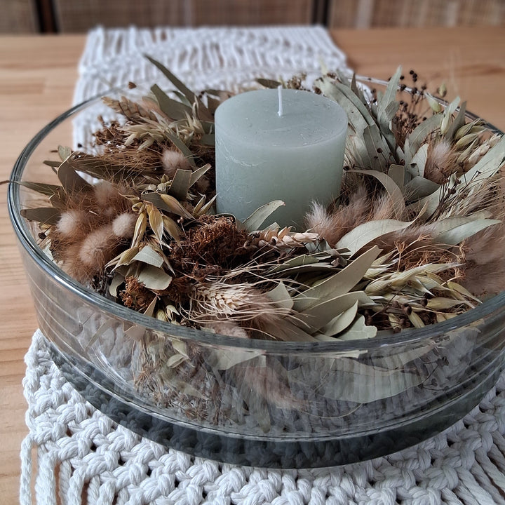 Geschenkset - Trockenblumen Kranz in Glasschale D29