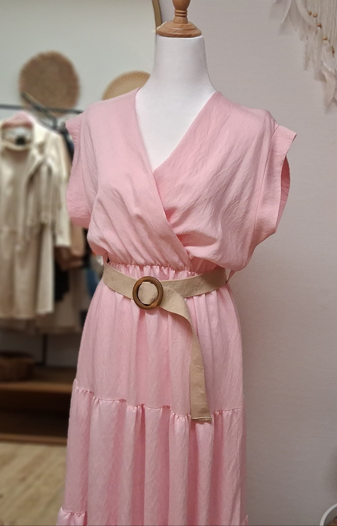 Midi-Kleid mit Gürtel - rosa - S/M