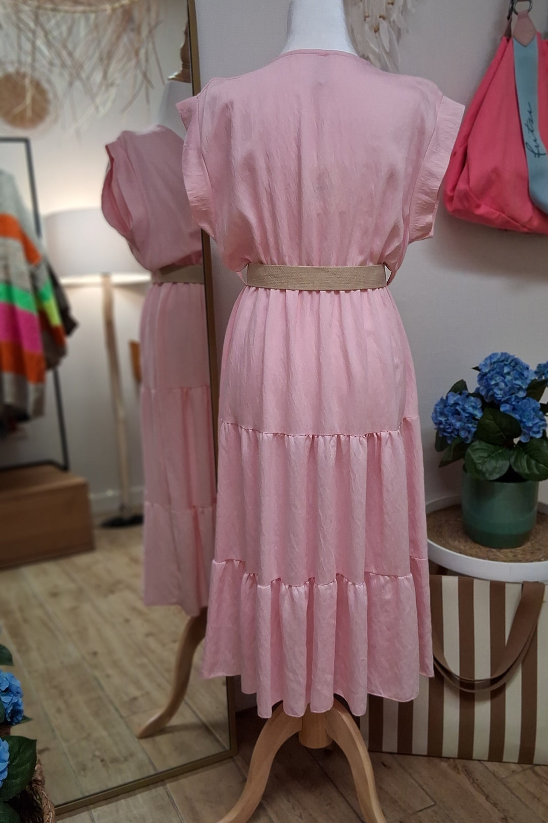 Midi-Kleid mit Gürtel - rosa - S/M