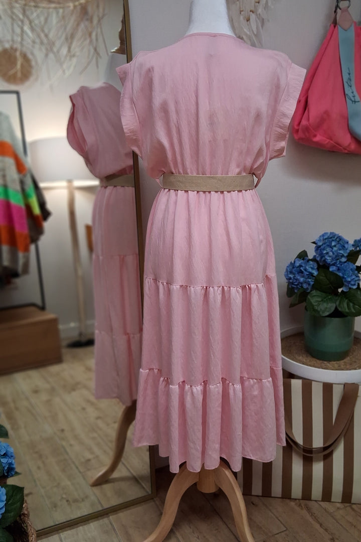 Midi-Kleid mit Gürtel - rosa - S/M