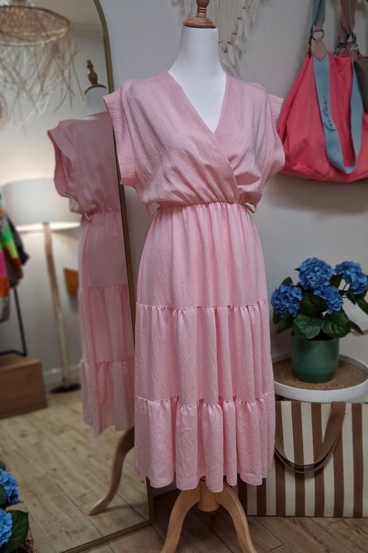 Midi-Kleid mit Gürtel - rosa - S/M