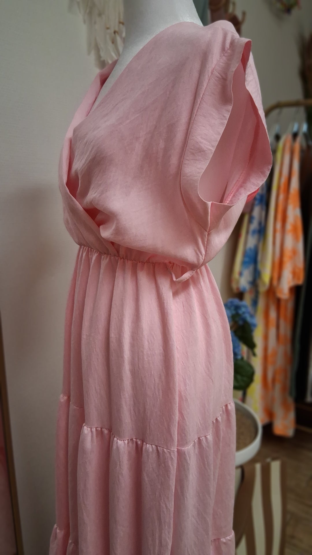 Midi-Kleid mit Gürtel - rosa - S/M
