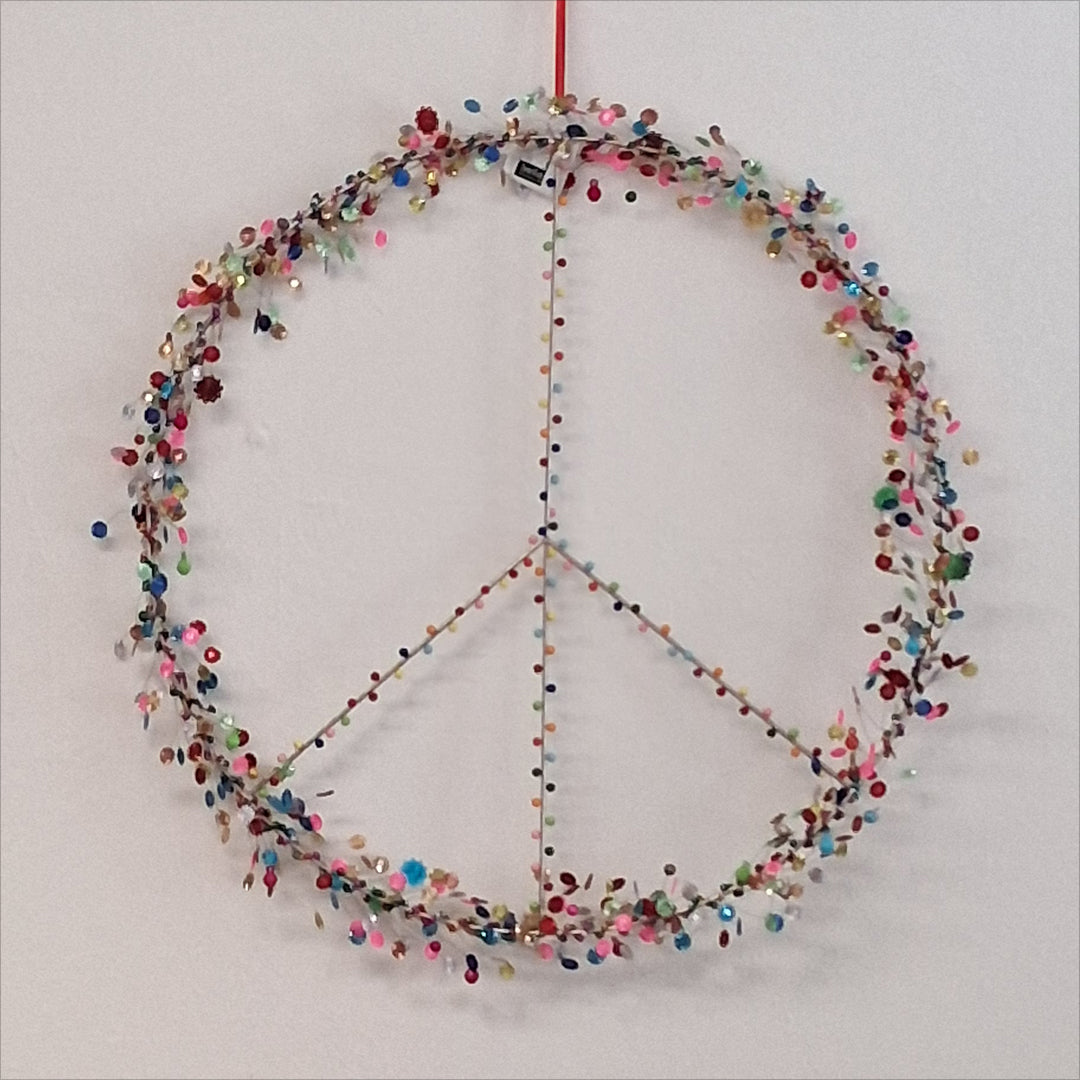PEACE - Wanddekor mit bunten Pailletten und Perlen - Türkranz - Fensterkranz - 50cm