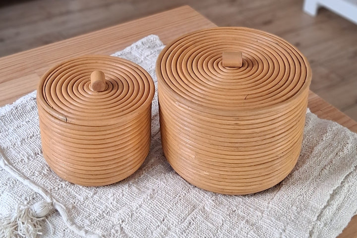 Natural Rattan Core - Aufbewahrungskorb mit Deckel - Dekokorb 2er Set