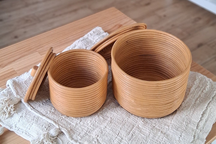 Natural Rattan Core - Aufbewahrungskorb mit Deckel - Dekokorb 2er Set